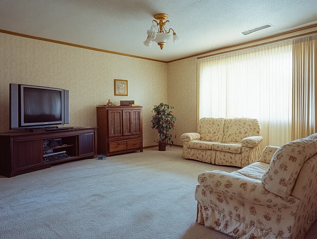 Dated living room before renovation