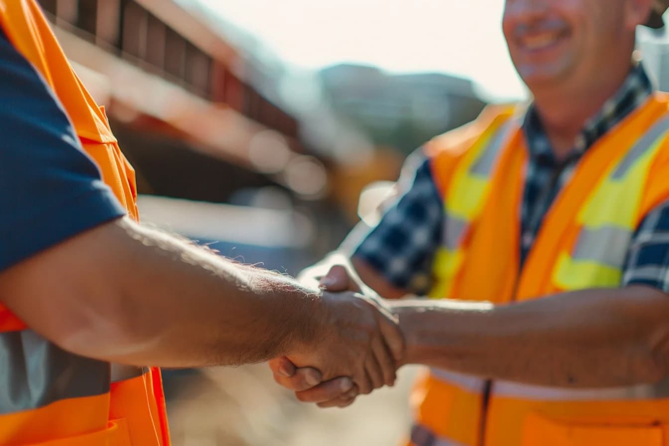 Licensed Sydney tradespeople shaking hands, verified builders and contractors ready for renovation projects